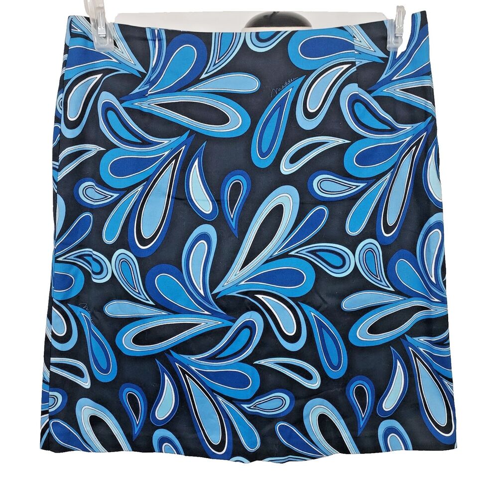 MELLY M Womens Black Blue Paisley Straight Stretch Skirt Size 4 Preppy Retro